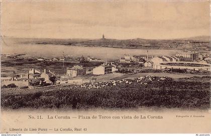 B677 Spain 1913 La Coruna Plaza de Toros con vista de la Coruna vintage postcard