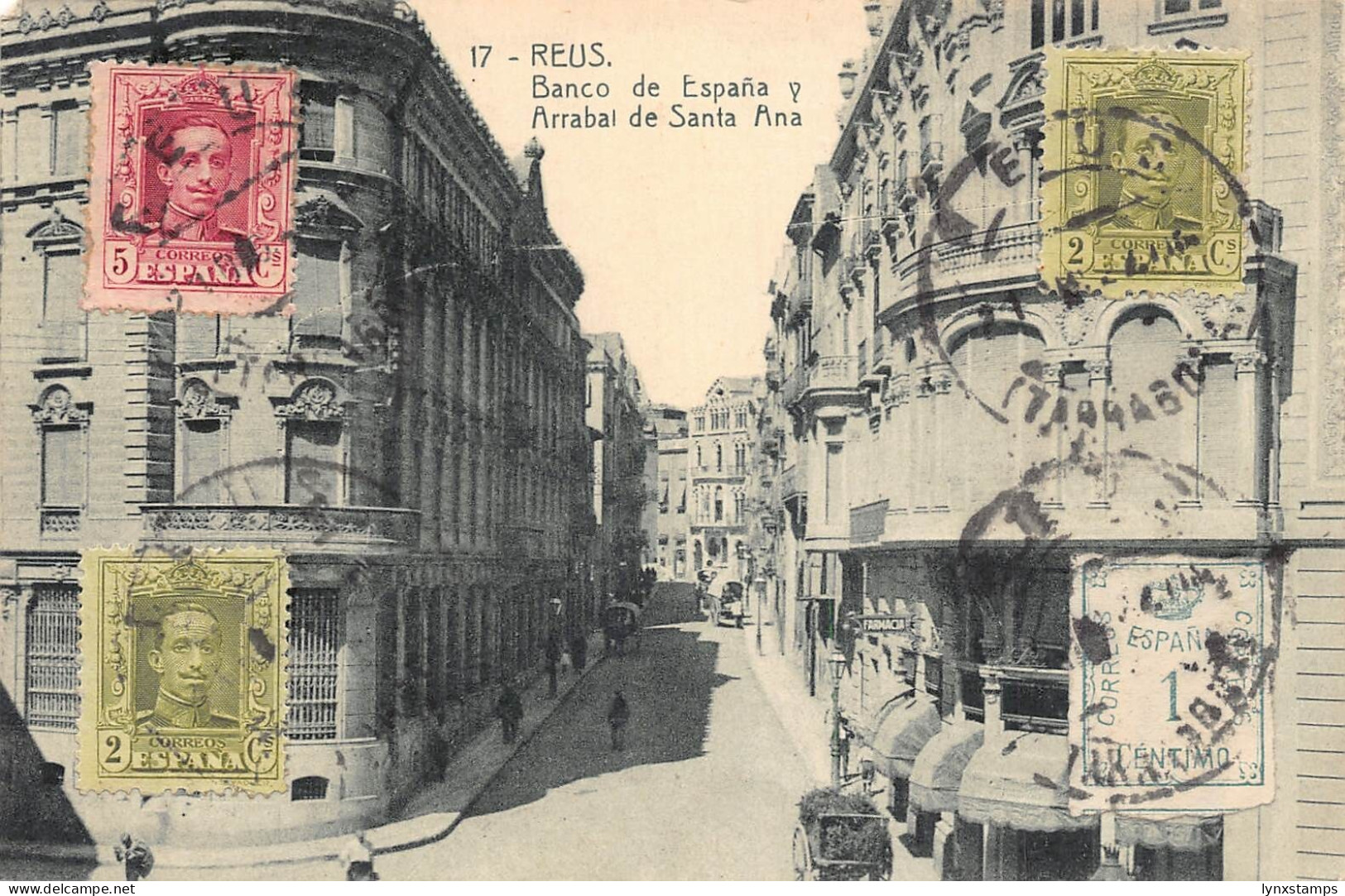 Spain 1926 Reus Banco de Espana Arrabal de Santa Ana Bank vintage postcard