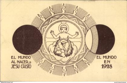 CPA Barcelona Katalonien, Exposición Misional, El Mundo al nacer Jesu Cristo, El Mundo en 1928
