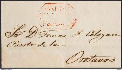 España. Canarias. Sobre1844. LA PALMA a LA OROTAVA. Marca PALMA / DE CANARS / F