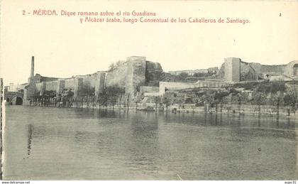 Espagne - Extremadura - Mérida - Dique romano sobre el rio Guadiana y Alcazar arabe, luego conventual de Los Caballeros