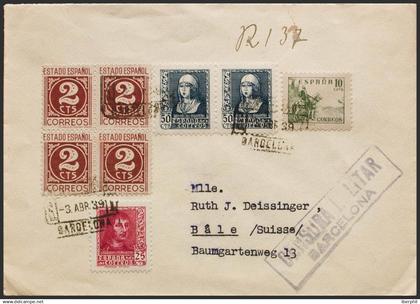 España. Estado Español Correo Certificado. Sobre 859(2), 815(4), 817, 843. 1939