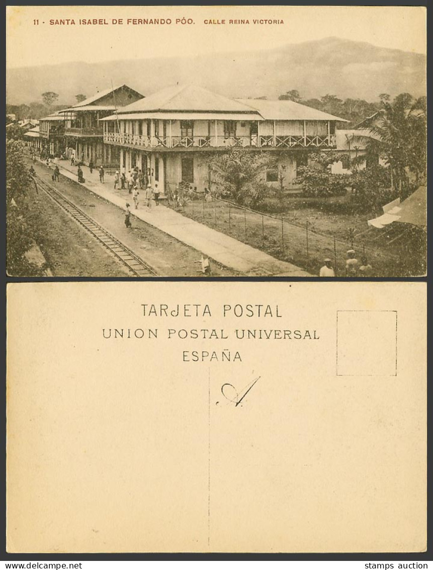 Spanish Guinea Old Postcard Santa Isabel de Fernando Poo Calle Reina Victoria St