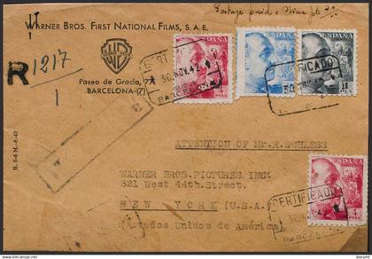 España. Estado Español Correo Certificado. Sobre1942. 30 cts azul, 1 pts negro