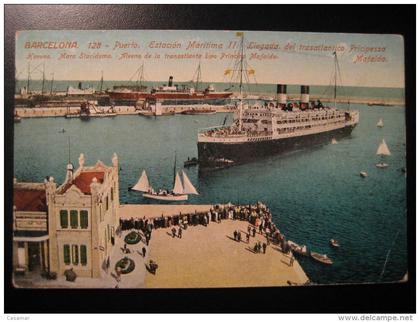 BARCELONA port harbour MS Pricipessa Mafalda liner Catalonia Spain post card