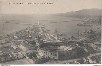 AK Malaga Plaza de Toros y Puerto Imagen aérea Vue aerienne Aerial View Andalusien Andalucia Espana Espagne Spain