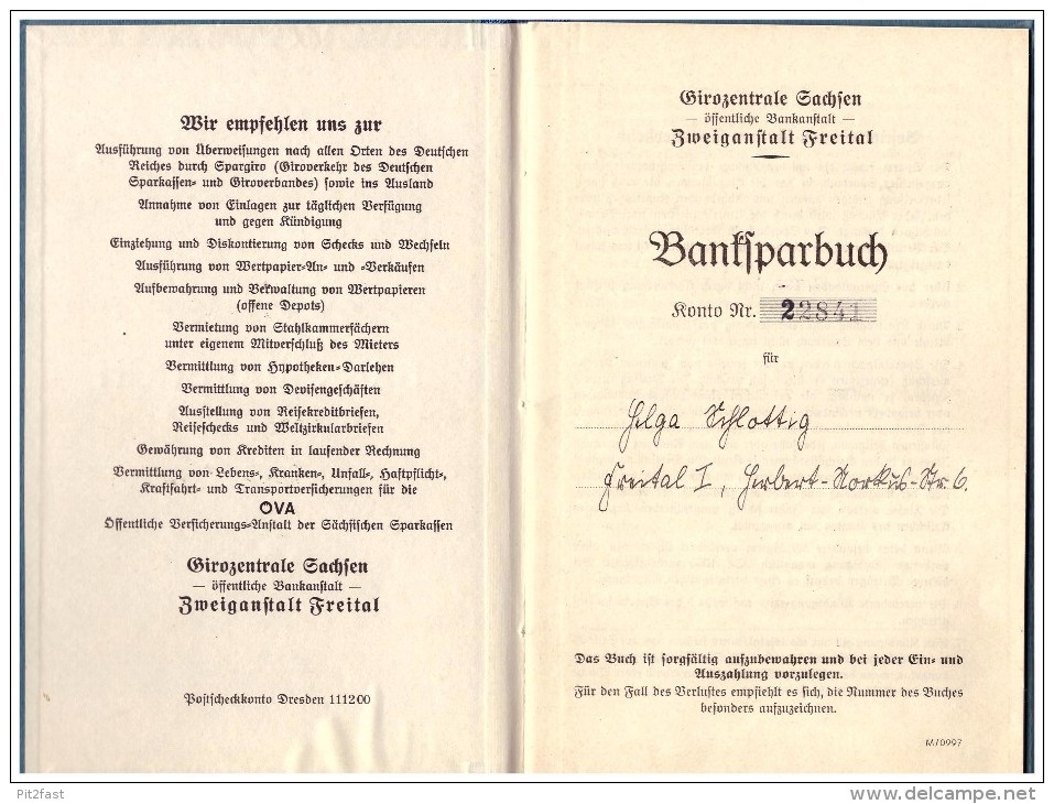 Sparbuch der Girozentrale Freital , 1944 , Helga Schlottig , Bank , Sparkasse !!!