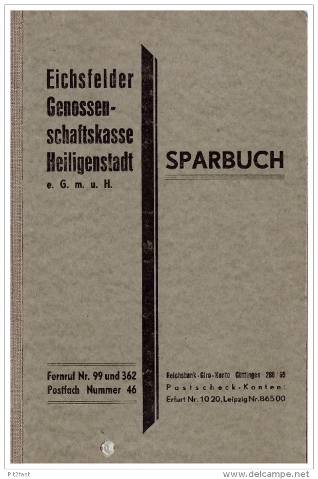 Sparbuch der Sparkasse Heiligenstadt , 1943-1945 , Karl Weber in Uder b. Eichsfeld , Bank !!!