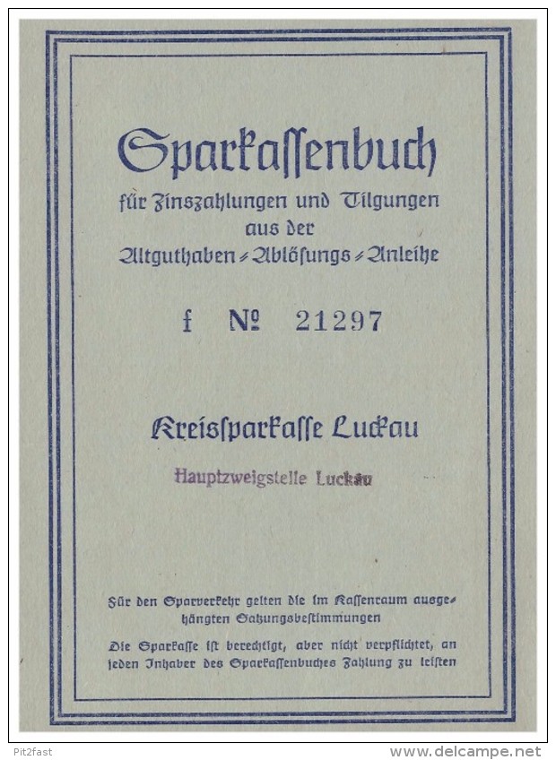 Sparbuch der Sparkasse Luckau , 1952 , Melitta Wiebusch , geb. Jahn , Bank !!!