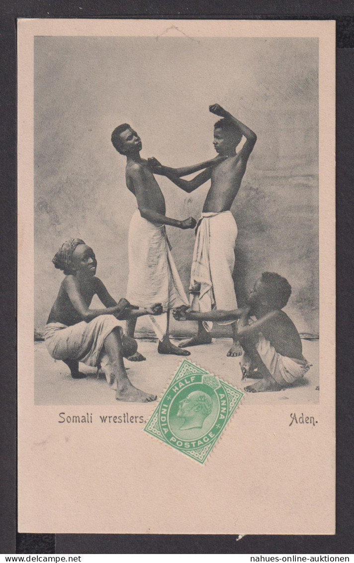 Sport Ringkampf Ansichtskarte Aden Jemen Somalische Ringkämpfer