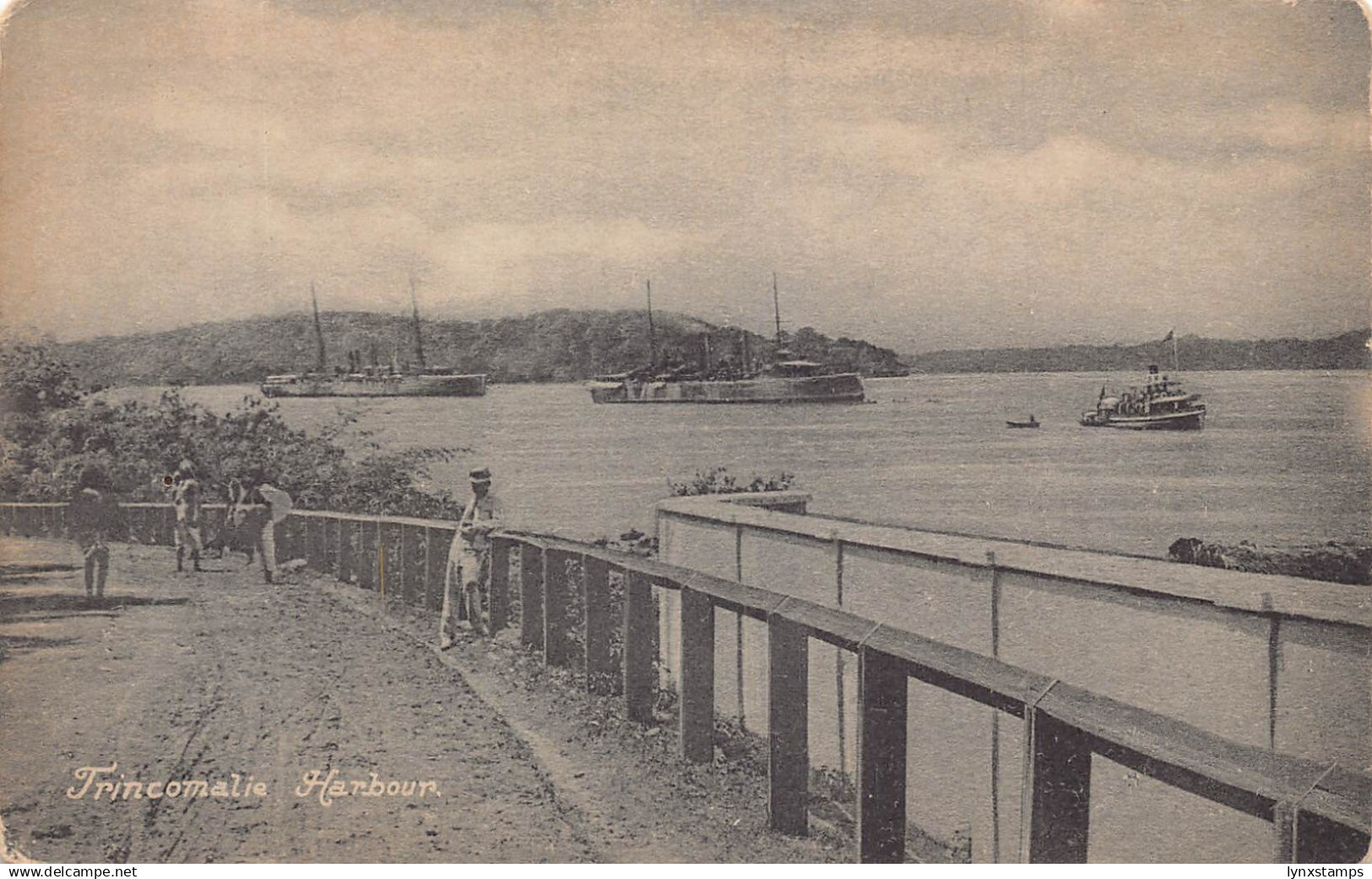 Sri Lanka Ceylon Harbour Steamboats Trincomalie vintage postcard