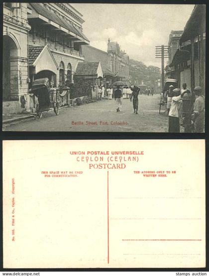 Ceylon Old Postcard BAILLIE STREET FORT Coolies Colombo Street Scene Plate 302