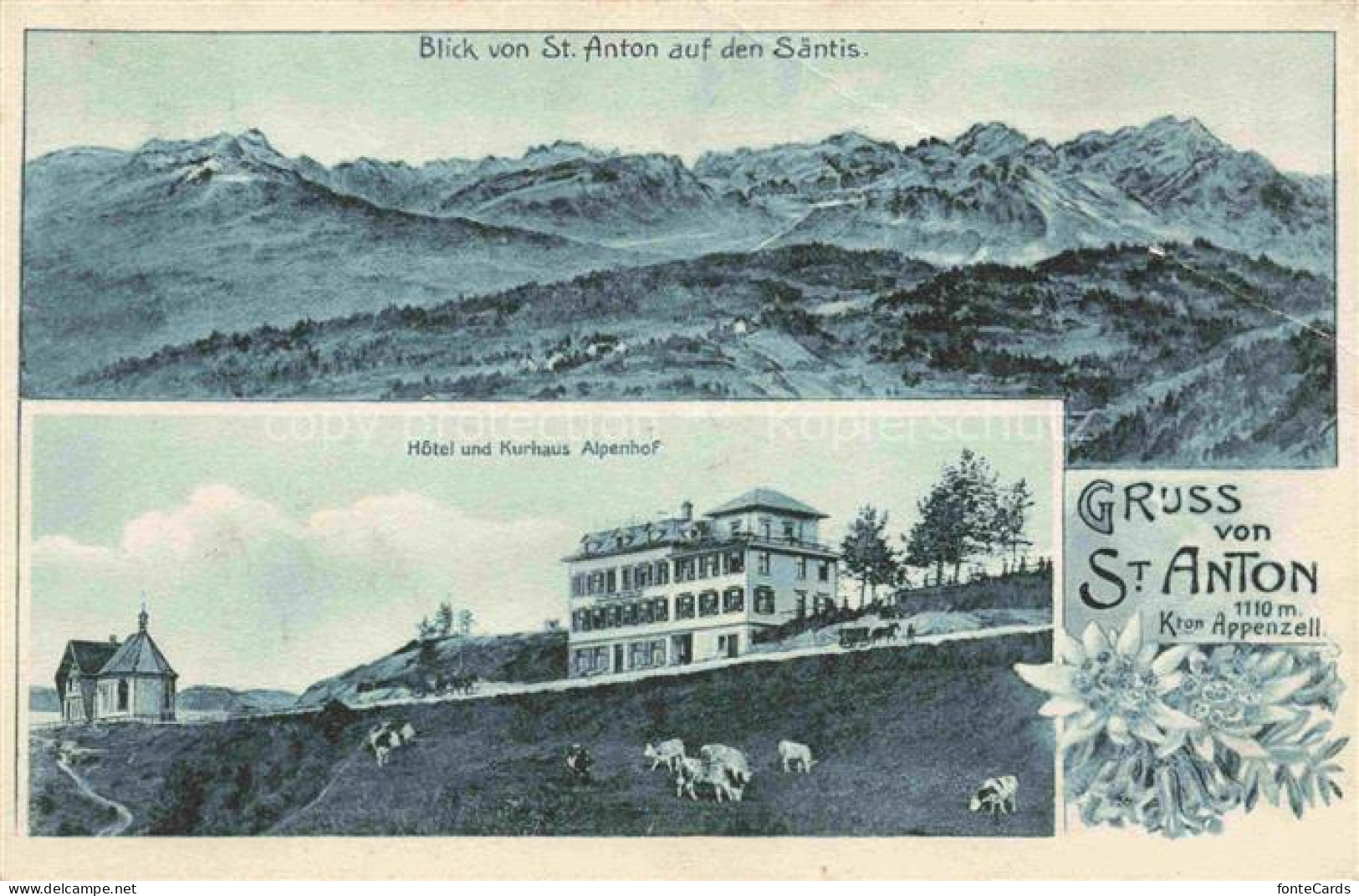 St Anton 1121m Gais Appenzell AI Panorama Saentis Hotel Kurhaus Alpenhof