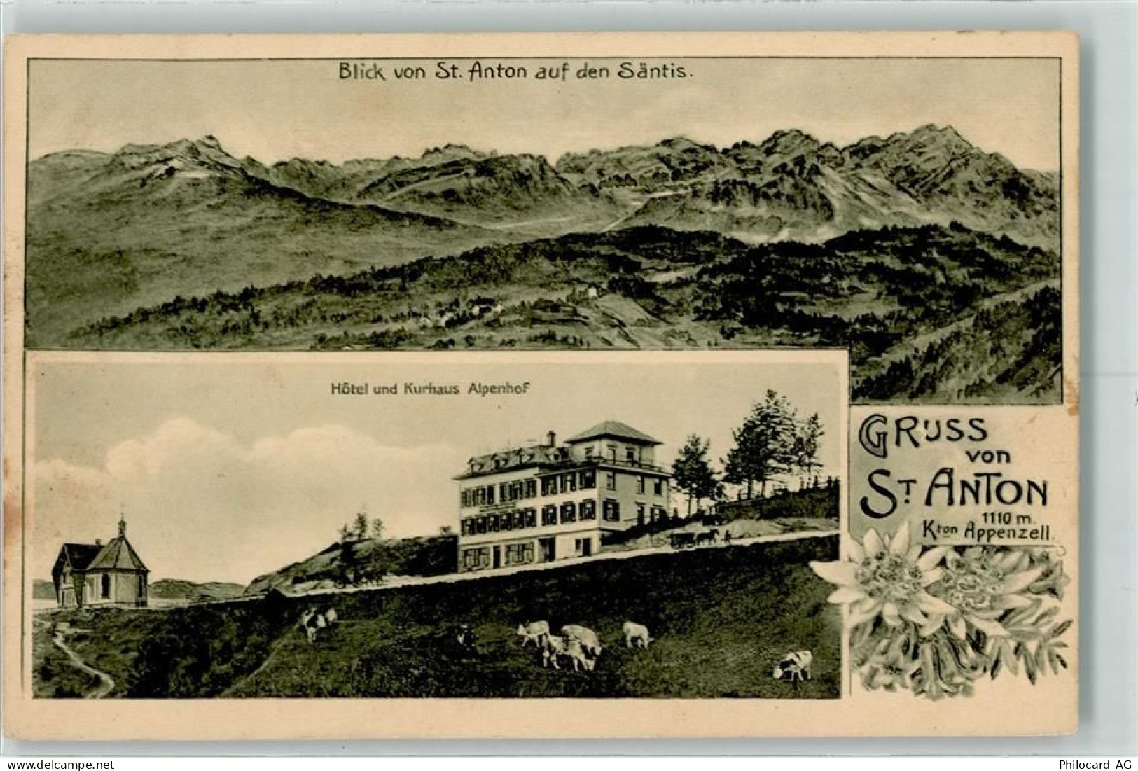 St. Anton Pass 1911 - Blick von St. Anton auf den Säntis Hotel Kurhaus A... - 13223644