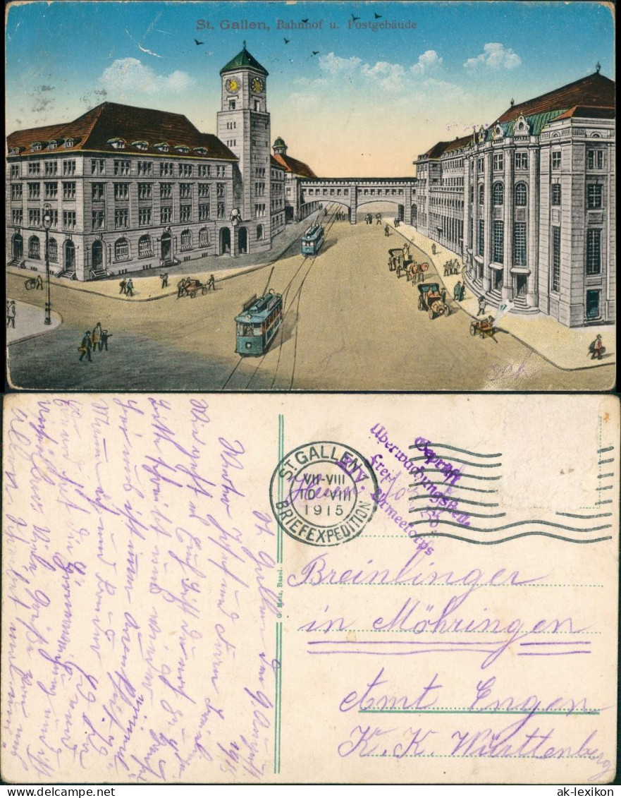 St. Gallen San Gallo /Sogn Gagl/St-Gall Bahnhof Postgebäude Künstlerkarte 1914