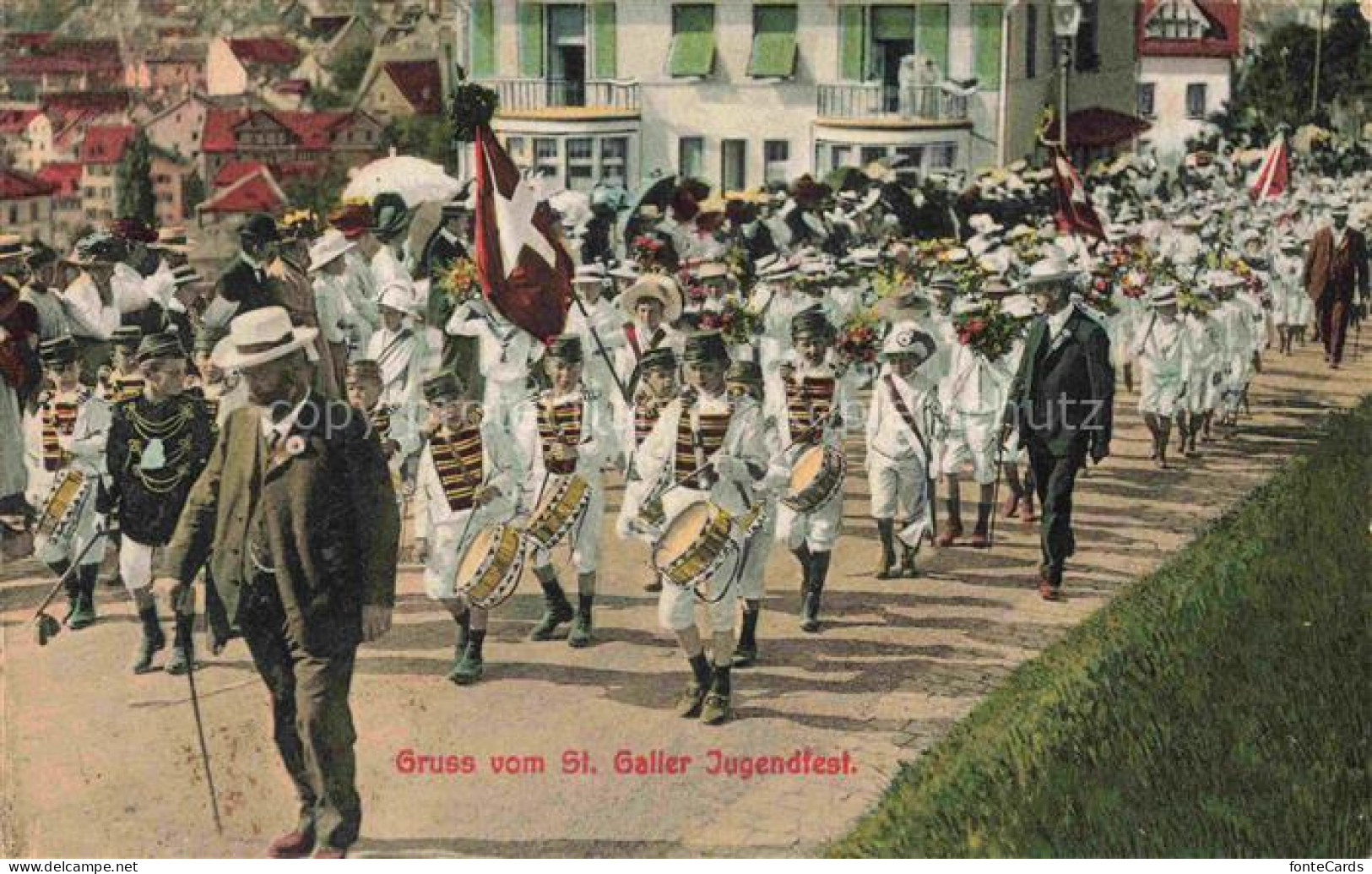 St Gallen SANKT GALLEN SG Jugendfest Umzug Trommelkorps Fahne Kinder Festzug Kap