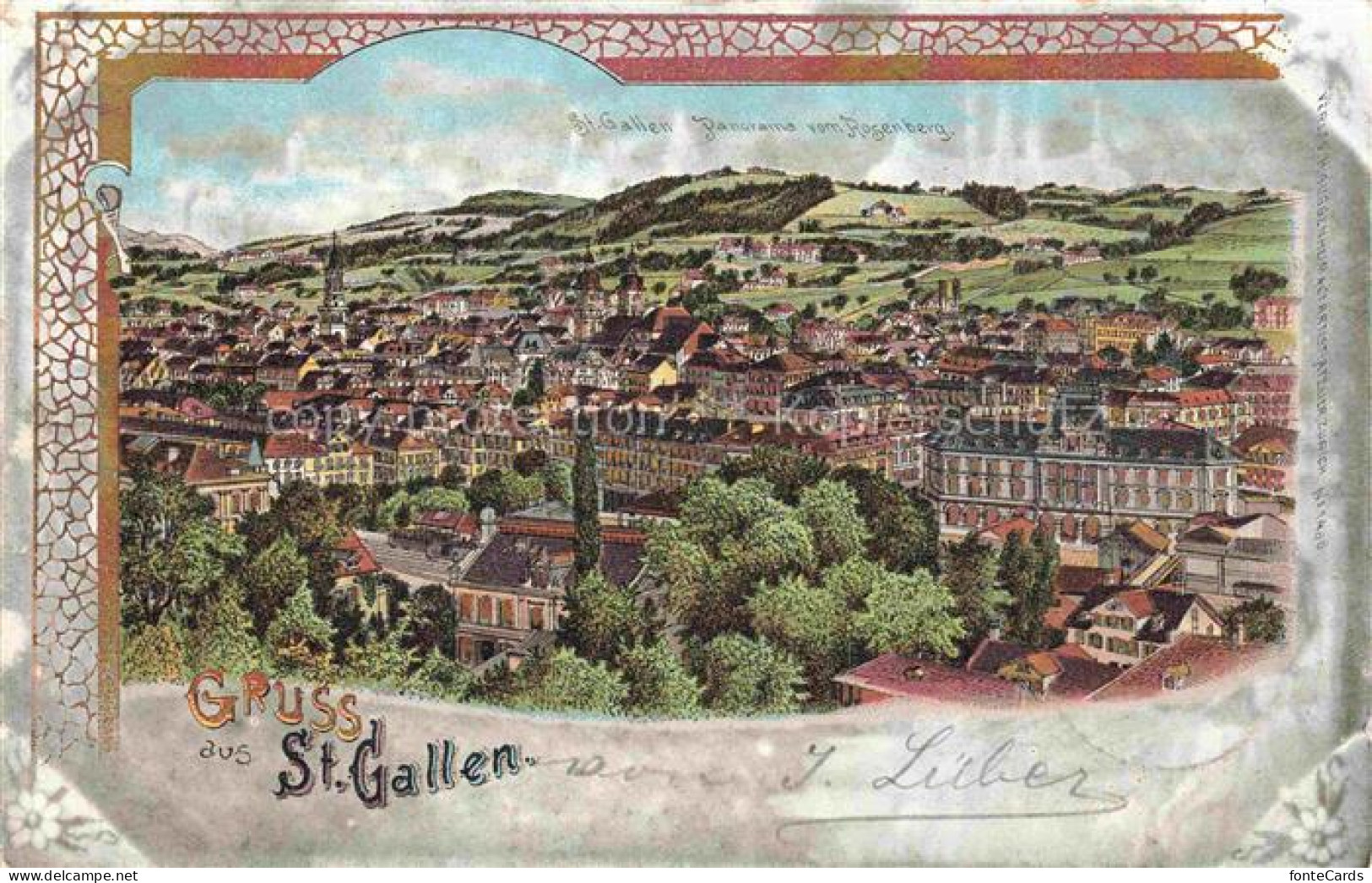 St Gallen SANKT GALLEN SG Panorama Blick vom Rogenberg Litho