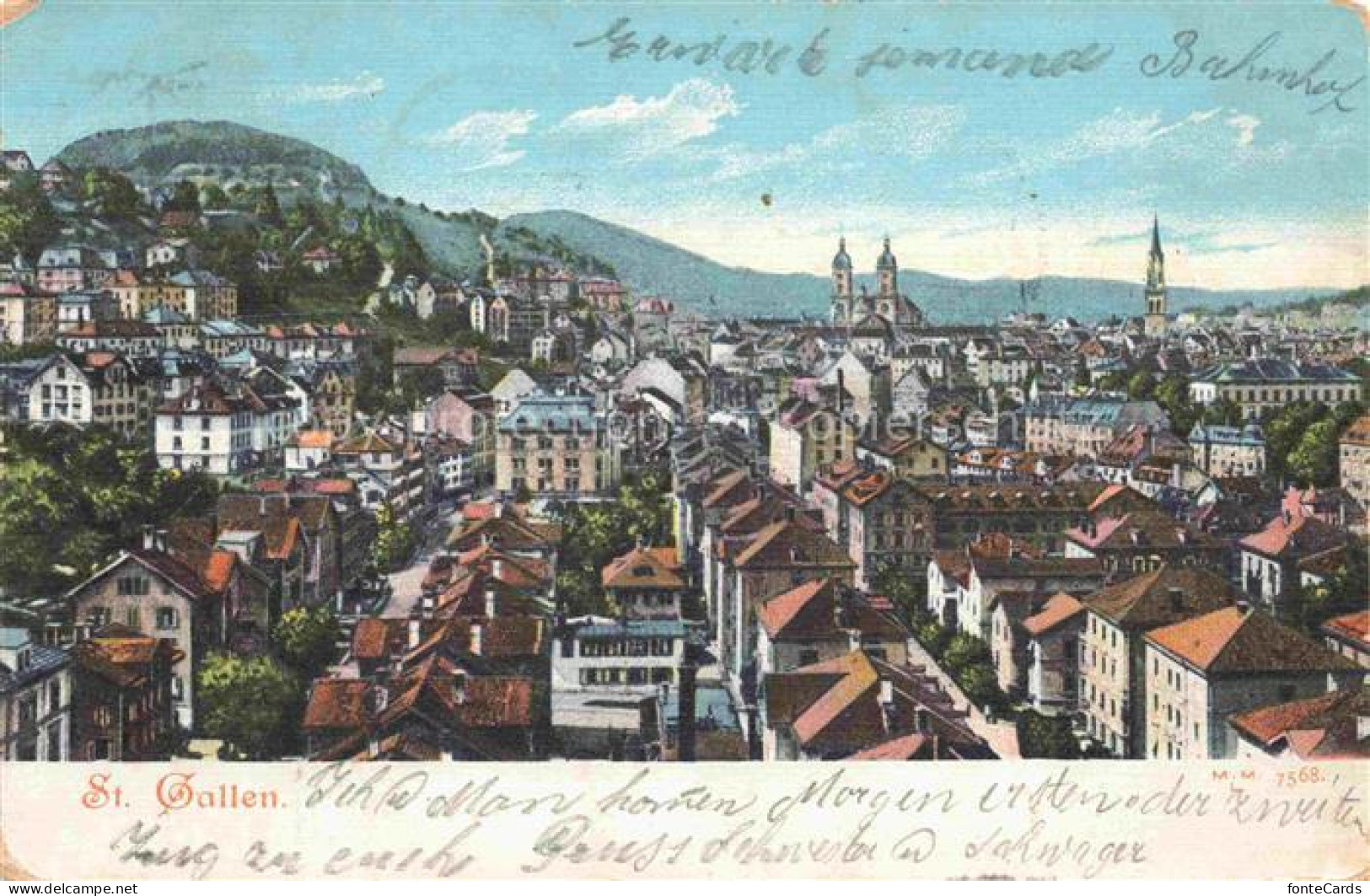 St Gallen SANKT GALLEN SG Stadtpanorama Kirchtuerme Kathedrale Daecher Huegel Al