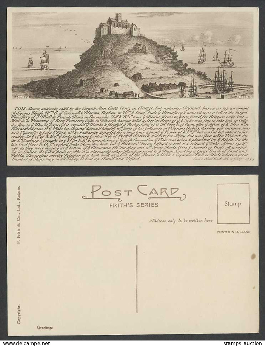 St. Michael's Mount Cara Cowze in Clowze Cornwall Boats Frith's Old ART Postcard
