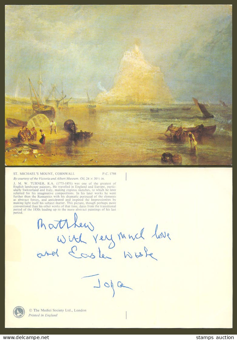 St. Michael's Mount Cornwall Boats Artist Drawn by J.M.W. Turner Larger Postcard
