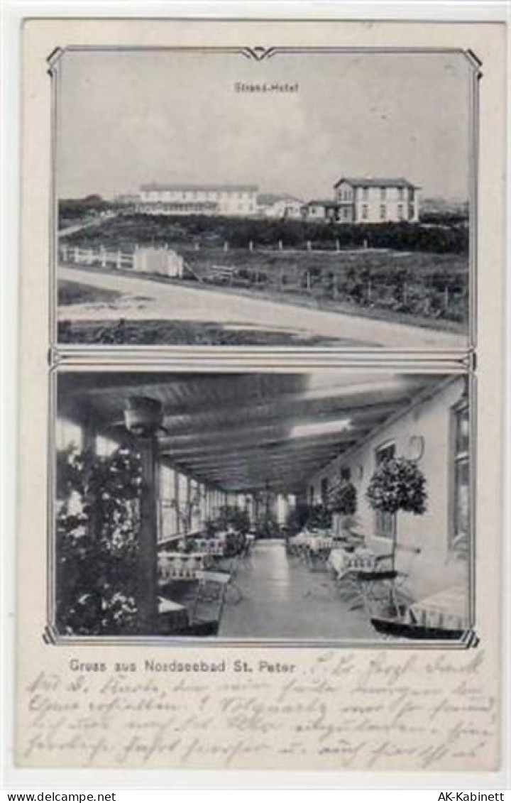 St. Peter - Ording, 2 Abbildungen mit Strand - Hotel gelaufen, 1911. Gut... - 39069185