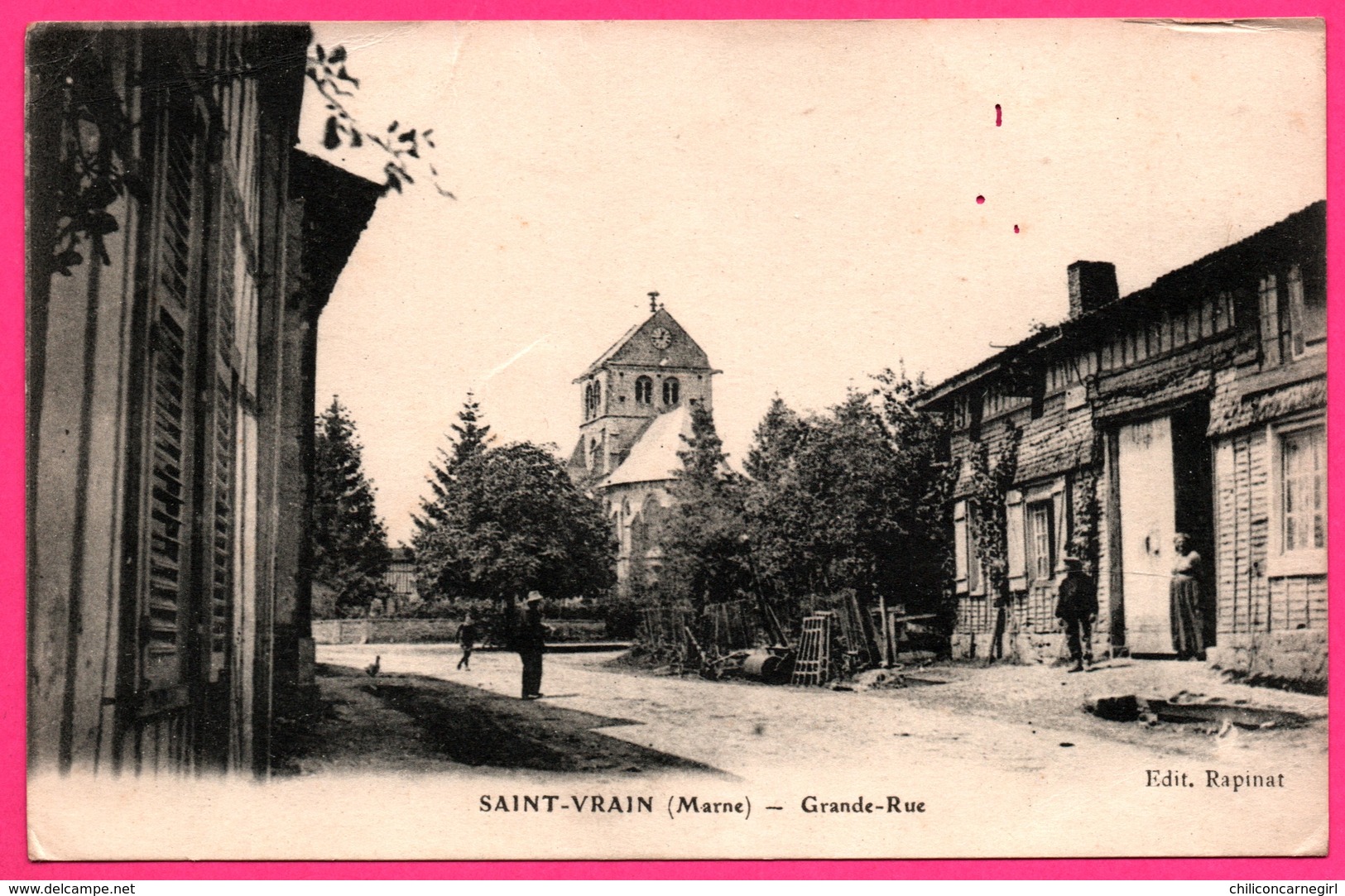 St - Saint Vrain - Grande Rue - Eglise - Outil Agricole - Animée - Edit. RAPINAT - 1918