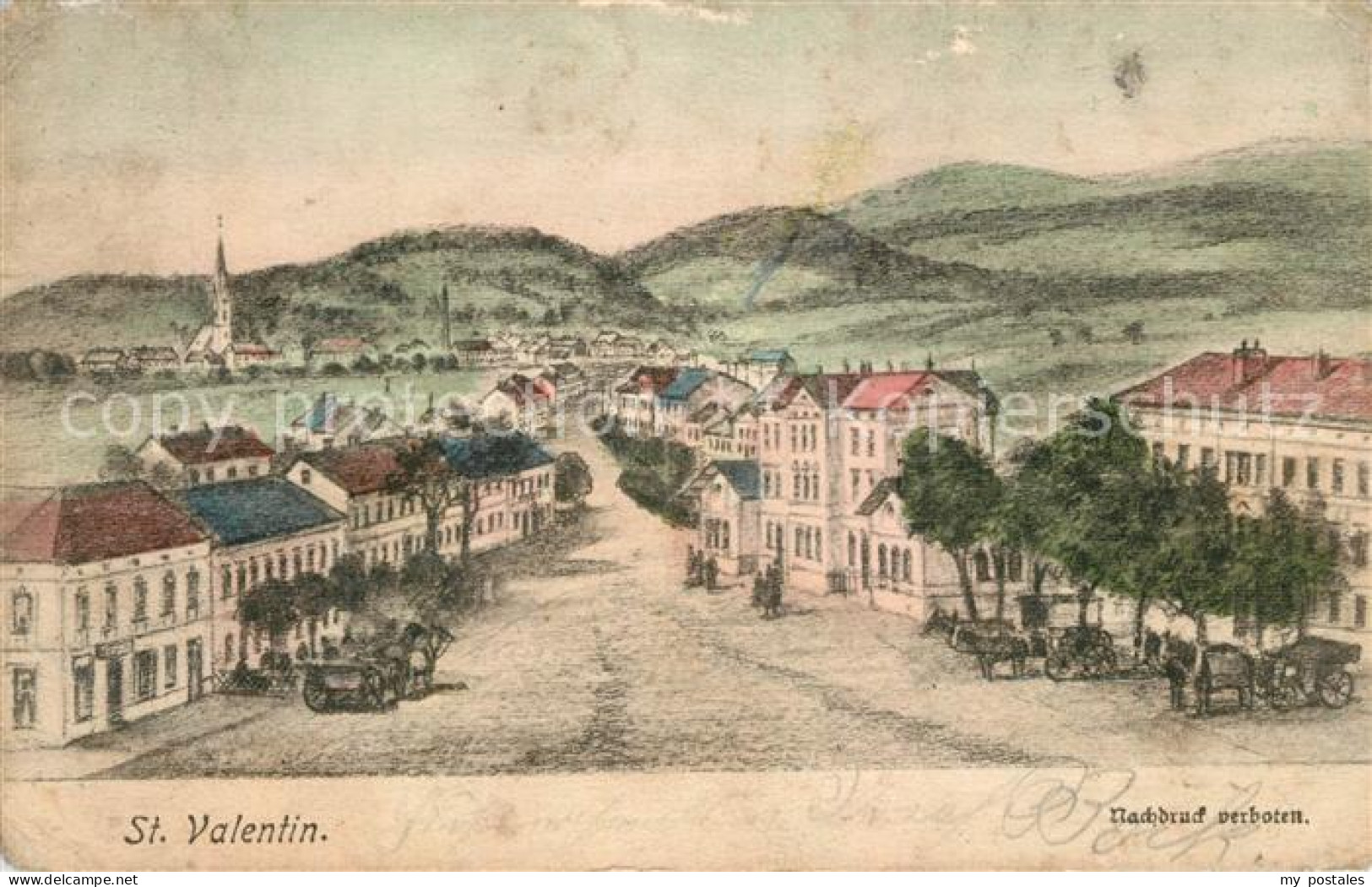 St Valentin Niederoesterreich Künstlerkarte Stadtansicht