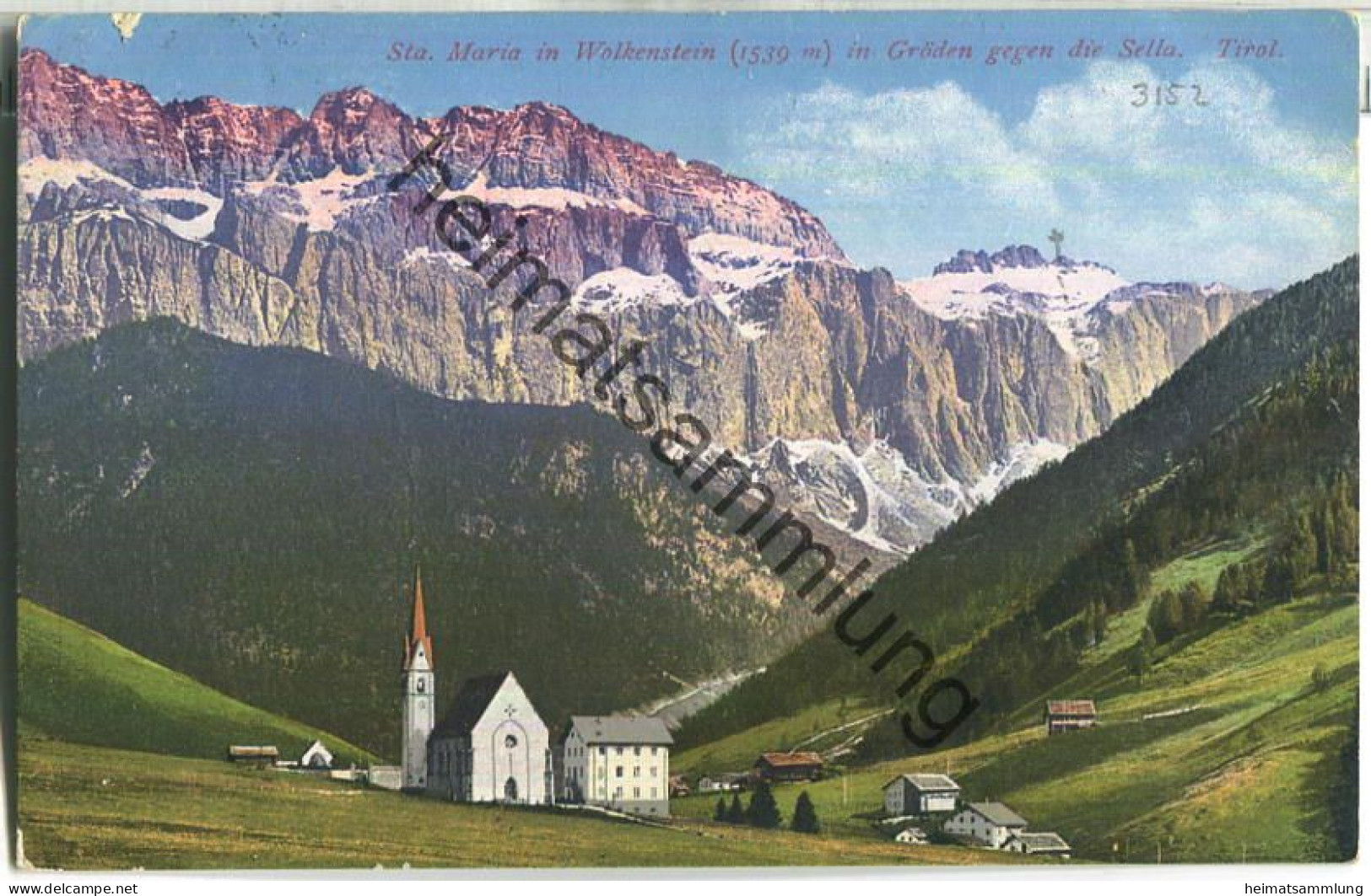 Sta. Maria in Wolkenstein in Gröden gegen die Sella - Verlag Joh. F. Amonn Bozen