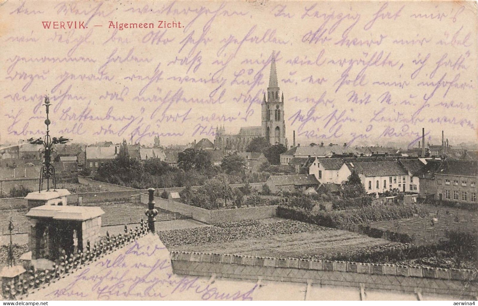 Stadtansicht mit Kirche von Wervik Belgien Postkarte AK 1915