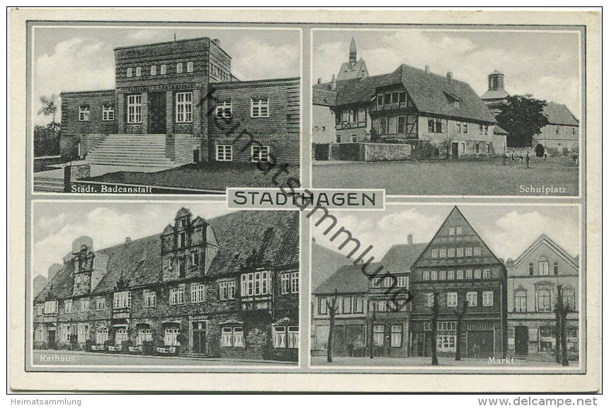 Stadthagen - Badeanstalt - Schulplatz - Rathaus - Markt - Verlag C. Müller Nachf. Stadthagen