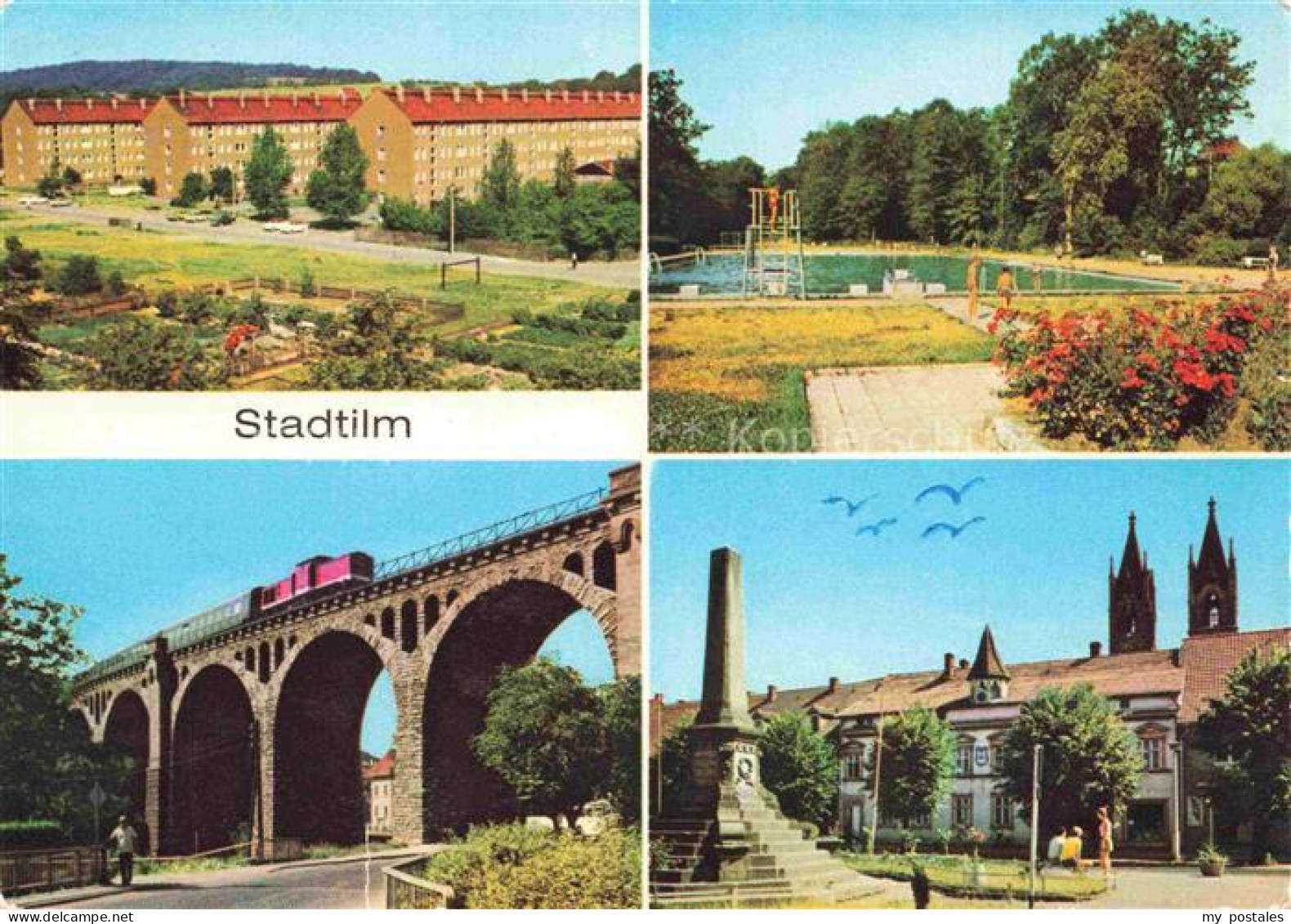 Stadtilm Mehrbildkarte Plattenbau Freibad Viadukt Markt Kirche Denkmal Oberstilm