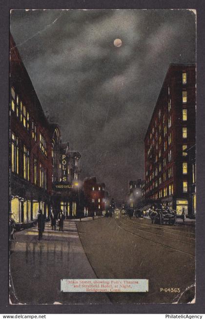Vintage postcard USA Bridgeport CT Main St Polis Vaudeville Theatre Night 1914