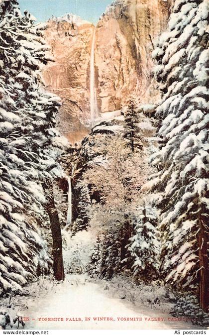 C127 California  Yosemite Valley , Yosemite Falls in winter vintage postcard