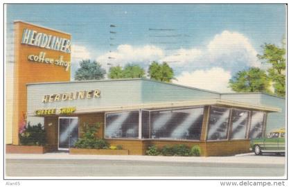Glendale CA California, Headliner Coffee Shop, c1950s Vintage Linen Postcard