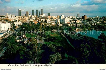 Los Angeles California MacArthur Park and Los Angeles Skyline