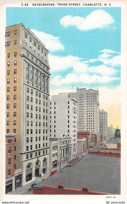 C162 North Carolina Charlotte Skyscrapers Tryon Street  vintage  postcard