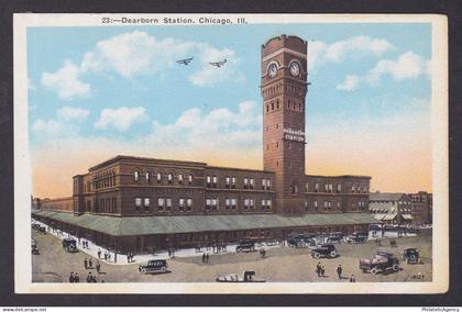 Postcard, United States, Chicago IL, Dearborn Station Raiway