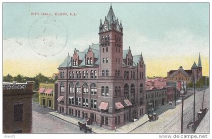 Elgin Illinois, City Hall Building Architecture, c1900s Vintage Postcard