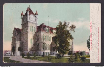 Postcard, United States, Fresno CA, High School
