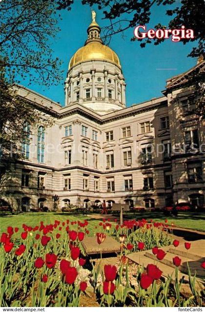 Atlanta Georgia Georgia State Capitol in front red tulips