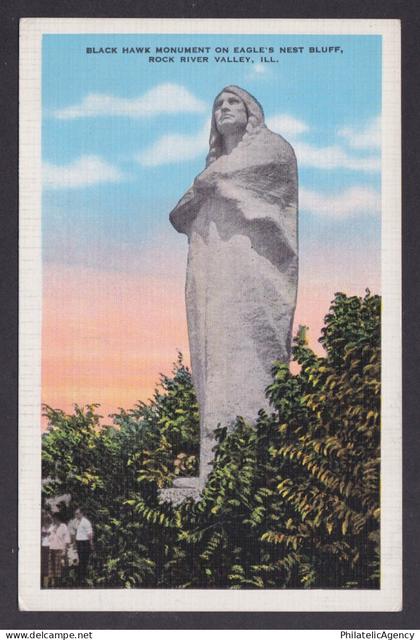 Postcard, United States, Rock River Valley IL, Black Hawk Monument