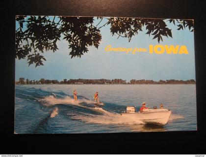 IOWA Greetings from The Midwest Vacationland Water Skiing postcard USA