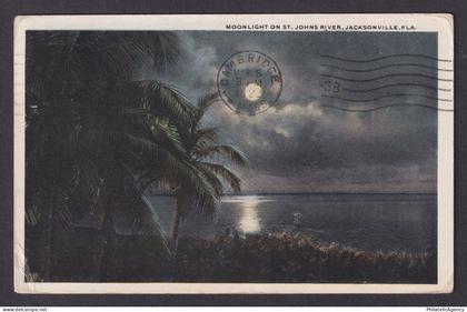 Postcard, United States, Jacksonville FL, Moonlight on St. Johns River