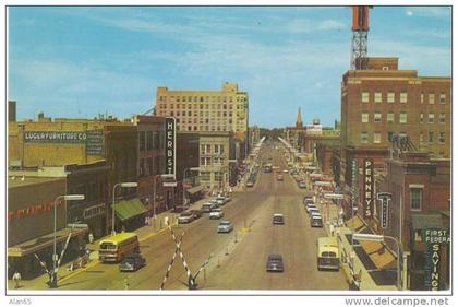 Fargo North Dakota, Chrome Street Scene Buses Savings Bank Stores on c1960 Vintage Postcard