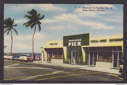 Vintage postcard USA Palm Beach FL Florida Popular Pier Entrance Restaurant Cars