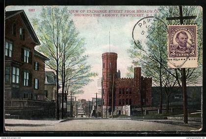 AK Pawtucket, RI, Exchange Street from Broadway showing the Armory