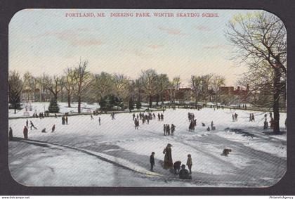 Vintage postcard USA Portland ME Maine Deering Park Winter Ice Skating Scene