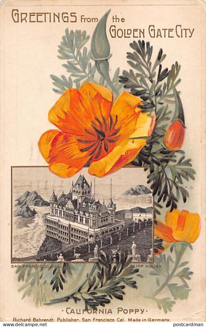 Usa - SAN FRANCISCO (CA) Greetings from the Golden Gate City - California Poppy - EMBOSSED POSTCARD