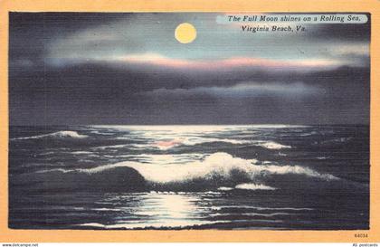 B358 US Full Moon shines Rolling Sea Virginia Beach Virginia Moonlight postcard