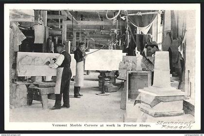 AK Proctor, VT, Vermont Marble Carvers at work in Proctor Shops